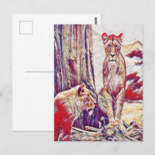 Carte Postale Lionne par les montagnes (Devant / Derrière)
