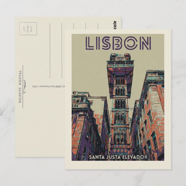 Carte Postale Lisbonne Père Noël Justa ascenseur illustration Po (Devant / Derrière)