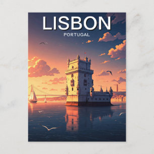 Carte Postale Lisbonne Portugal Anime Style Belem Tour Voyage