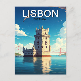 Carte Postale Lisbonne Portugal Anime Style Belem Tour Voyage