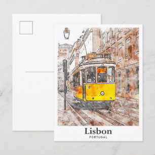 Carte Postale Lisbonne Portugal aquarelle main tiré