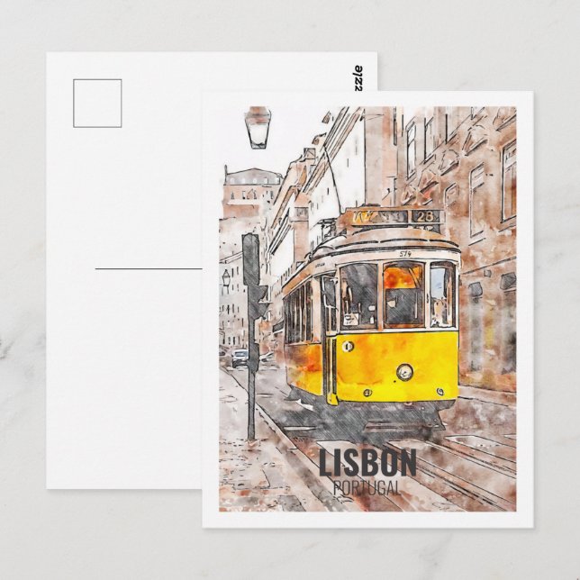Carte Postale Lisbonne Portugal célèbre Aquarelle Voyage Sketch (Devant / Derrière)