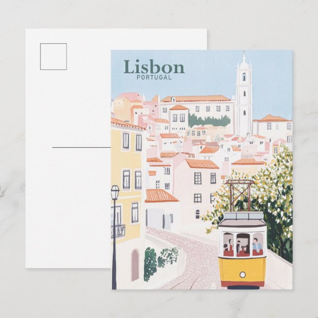 Carte Postale Lisbonne Portugal Peinture Gouache Illustration Vo (Devant / Derrière)