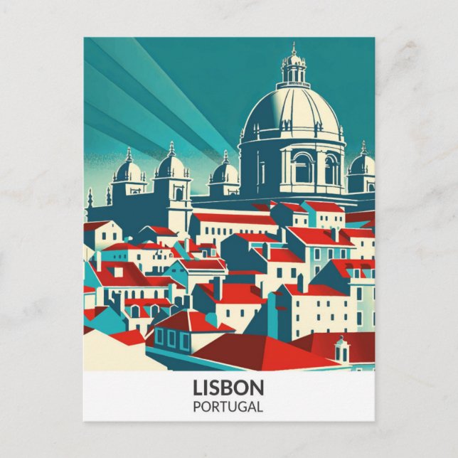 Carte Postale Lisbonne Portugal Retro Illustration Voyage d'oeuv (Devant)