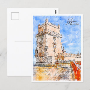 Carte Postale Lisbonne Portugal Travel Place Aquarelle