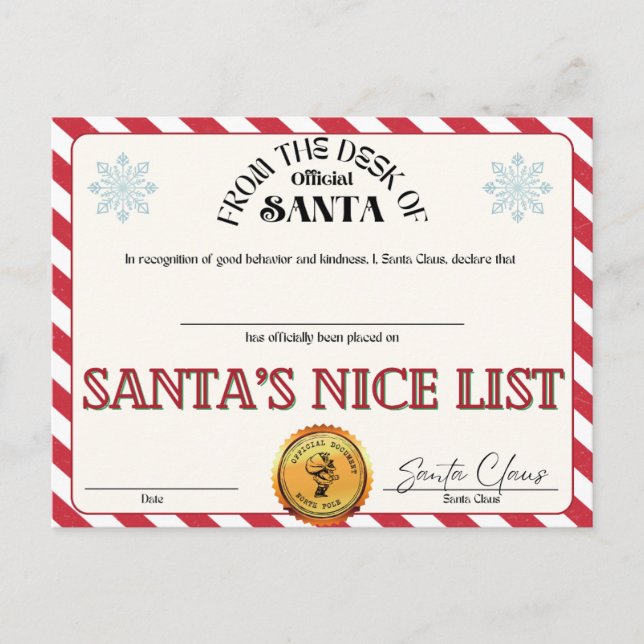 Carte Postale Liste de Nice père Noël (Devant)
