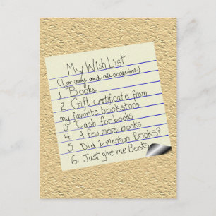 Carte Postale Liste de souhaits de librairie