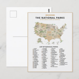 Carte Postale Liste des parcs nationaux des États-Unis