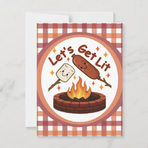 Carte Postale Lit Firepit - mignon Marshmallow & Hot Dog