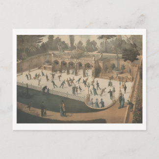 Carte Postale Lithographie de patinage sur glace d'hiver victori