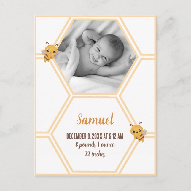 Carte Postale Little Bee Baby Stats de naissance (Devant)