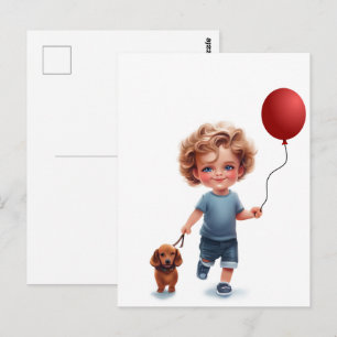 Carte Postale Little Boy et Dachshund