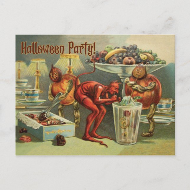 Carte Postale Little Devil sur la table, une fête d'Halloween (Devant)