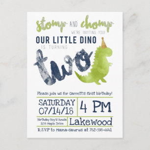 Carte Postale Little Dino 2e anniversaire Dinosaur thème Boy Nav