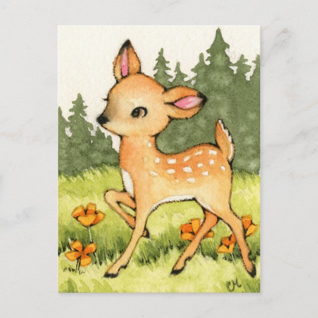 Carte Postale Little Fawn - Cute Deer Art (Devant)