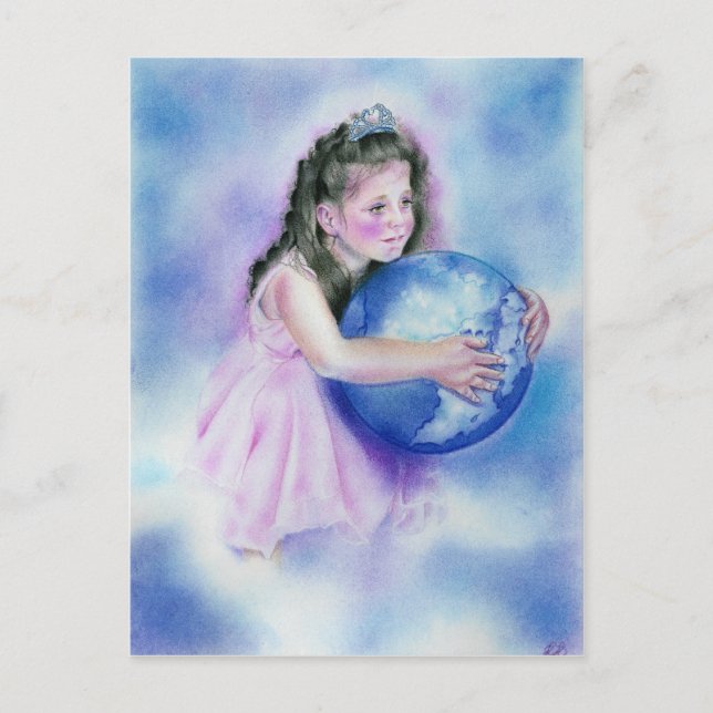 Carte postale Little Girl Holding Globe Earth (Devant)