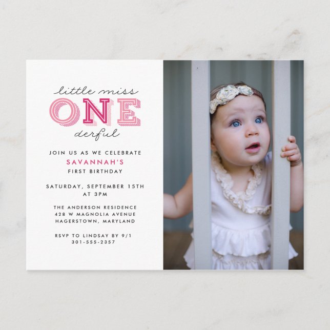 Carte Postale Little Miss Onederful 1er anniversaire (Devant)