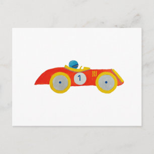 Carte Postale Little Red Roadster Racing Car Child 1st Birthday