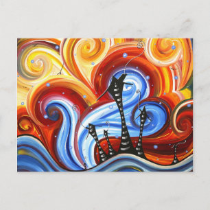 Carte Postale Little Village Peinture Whimsical MADART originale