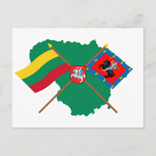 Carte Postale Lituanie et Comté de Vilnius Drapeaux, Armoiries,