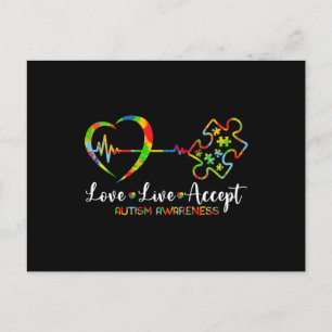 Carte Postale Live Love Accept Autism Awareness Men Women Kids G