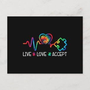 Carte Postale Live Love Accepter Sensibilisation sur l'autisme C