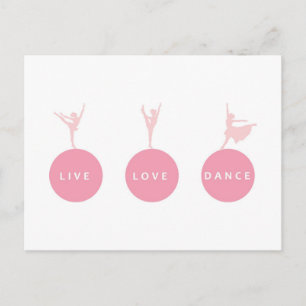 Carte Postale Live Love Dance Ballerinas - Rose -