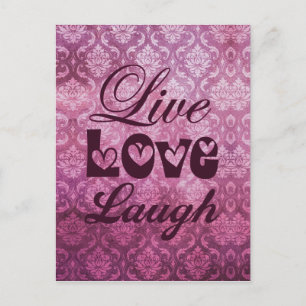 Carte Postale Live Love Laugh Pink Damask Pattern