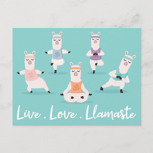 Carte Postale Live Love Llamaste | Fun Yoga Llama caractères (Devant)