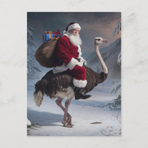 Carte Postale Livraison de Noël à Père Noël et à l'autruche