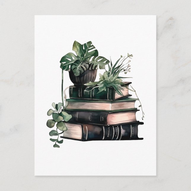 Carte Postale Livre académique vert et plante (Devant)