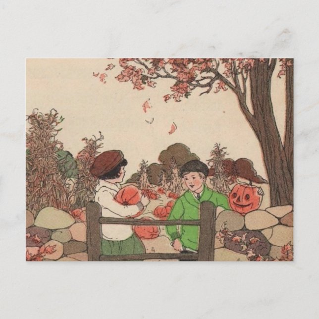 Carte Postale Livre vintage Enfants et Citrouilles (Devant)