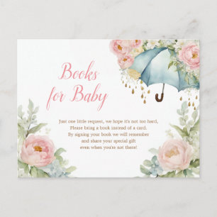 Carte Postale Livres à parapluies florales rose vertes pour bébé