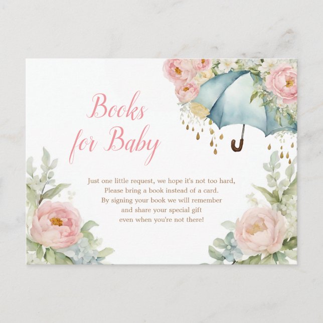 Carte Postale Livres à parapluies florales rose vertes pour bébé (Devant)