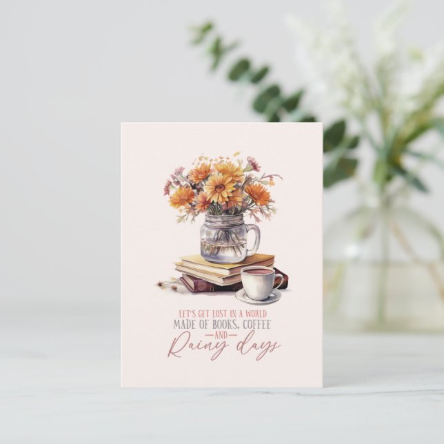 Carte Postale Livres, café et jours pluvieux (Debout devant)