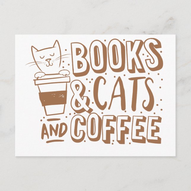 Carte Postale livres chats et café (Devant)
