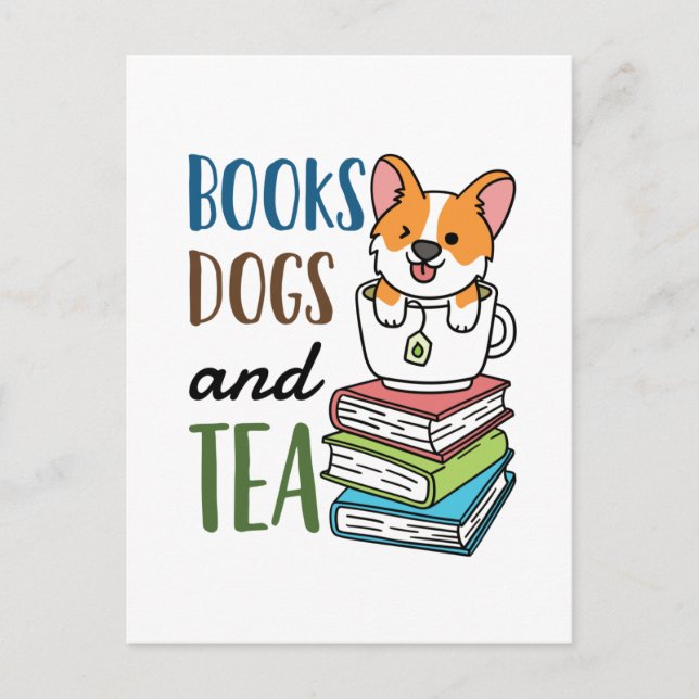 Carte Postale Livres Chiens et Week-end de lecture thé (Devant)