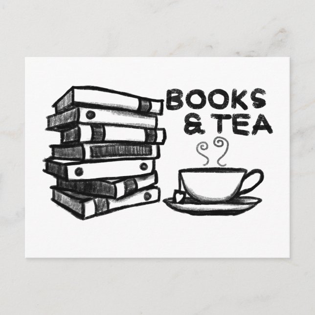 Carte Postale Livres et thé dessinés à la main (Devant)