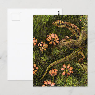 Carte Postale Lizard et Fleur sauvage de style Art nouveau néerl