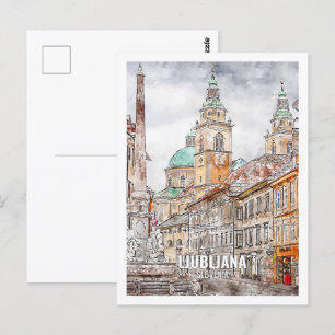 Carte Postale Ljubljana Slovénie Fameux Voyage Aquarelle Croquis
