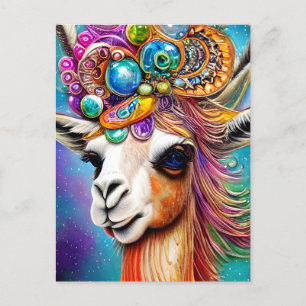 Carte Postale Llama à bijoux colorés