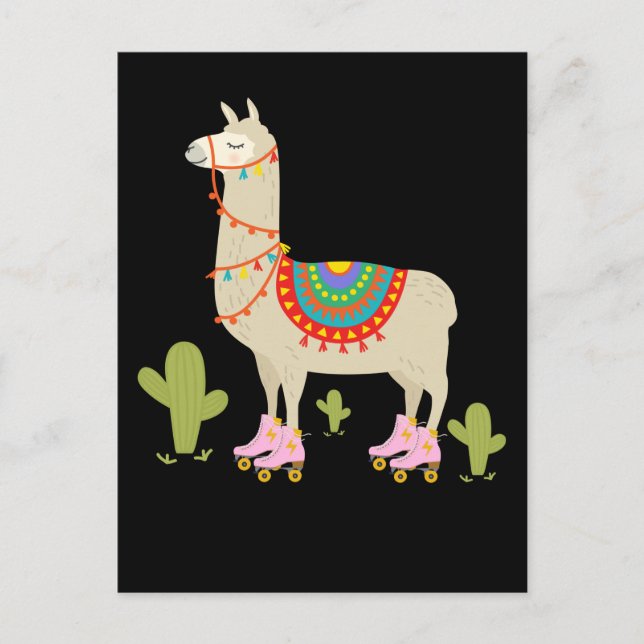 Carte Postale Llama à Patins à Roulettes Rétro Animal à Patins (Devant)