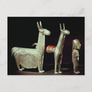 Carte Postale Llama, alpaga et femme