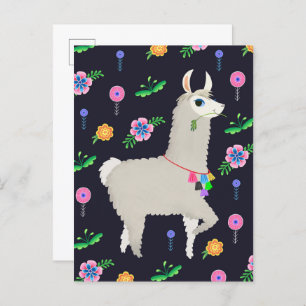 Carte Postale Llama aux fleurs