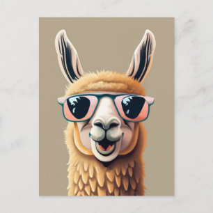 Carte Postale Llama drôle d'alpaga Animaux mignons lunettes