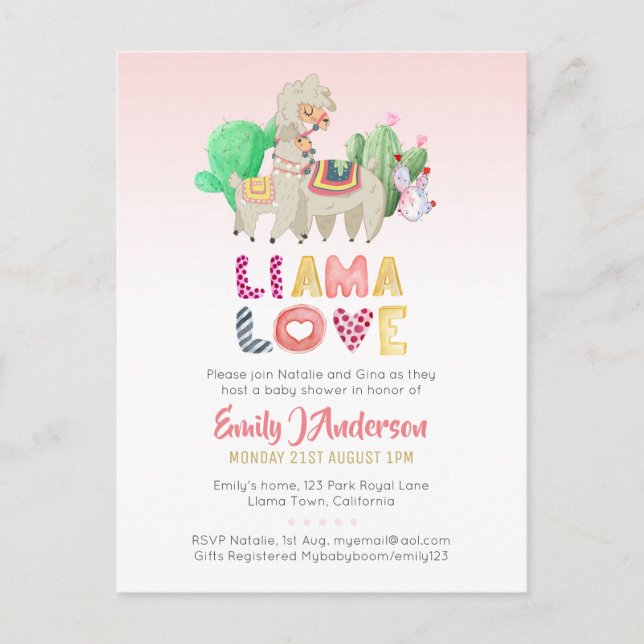 Carte Postale Llama Mama Baby Fiesta Cactus Fun Modern Girl Boy (Devant)
