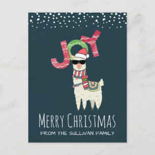 Carte Postale Llama portant le chapeau de Père Noël et lunettes 