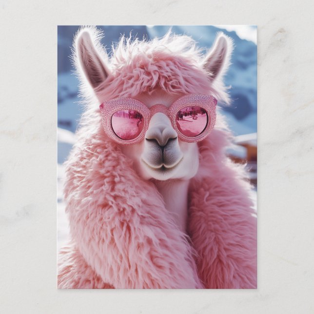 Carte Postale Llama rose glamour - Icône mode hiver (Devant)