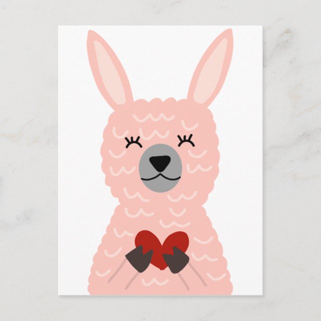 Carte Postale Llama rose qui tient un coeur (Devant)