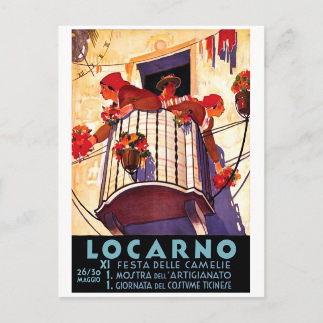 Carte Postale Locarno, Suisse, femmes en terrasse, fleurs (Devant)